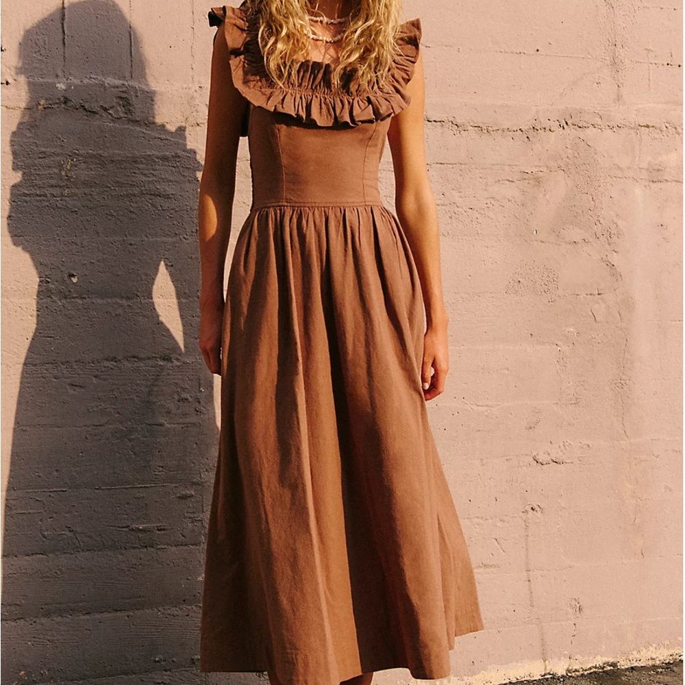 Free People Orange Brown Ruffled Tiered Sundress